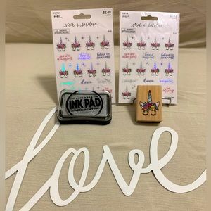 108 pc Flower Unicorn Stickers With Affirmations & 1 Rubber Stamp & Ink Pad
